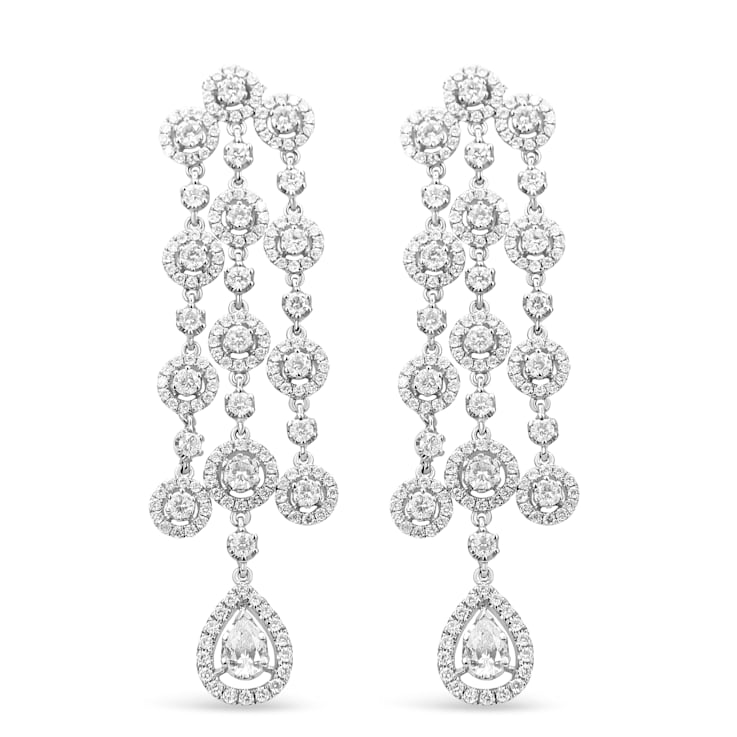 18K White Gold 4 3/4ctw Diamond Double Teardrop Waterfall Dangle Earrings