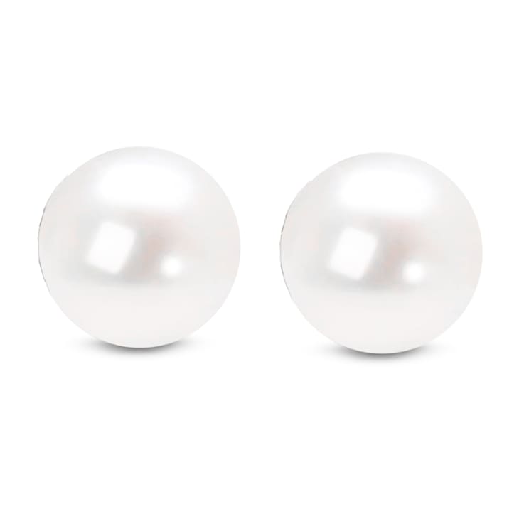 8.0-8.5MM Freshwater Akoya Cultured White Pearl 14K White Gold Stud Earrings