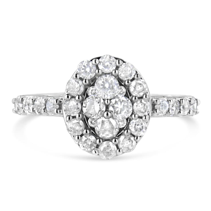 Sterling Silver 1.0ctw Brilliant-Cut Diamond Halo-Style Cluster Oval
Ring (I-J Color, I3 Clarity)