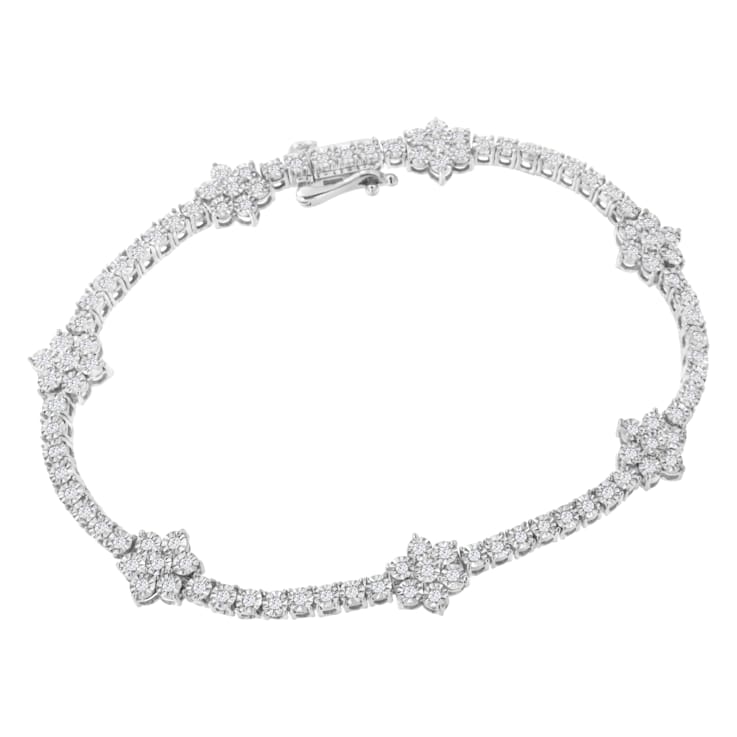 Sterling Silver 1.0 cttw Diamond Floral Station Tennis Bracelet (I-J,
I3) - 7.5"
