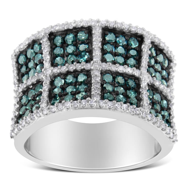 14K White Gold White and Blue Diamond Cocktail Ring (1 1/2 Cttw, H-I
Color, I1-I2 Clarity)
