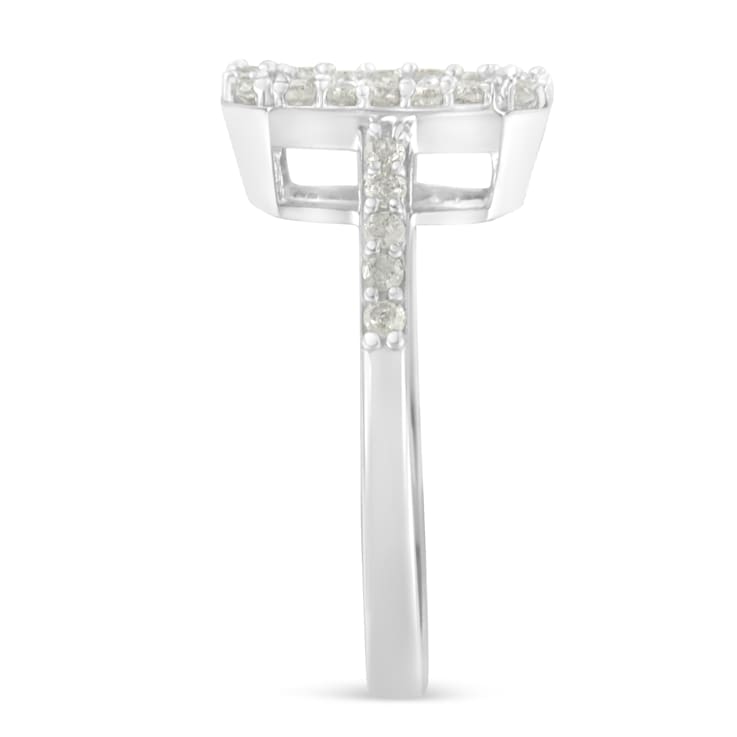 Sterling Silver 1.0ctw Diamond Emerald-Shaped Cluster with Halo Ring
(I-J Color, I3 Clarity)