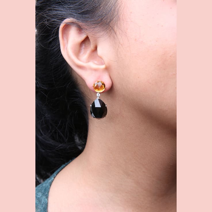 18K Two-tone Round Citrine and Pear Onyx Gemstone with Diamond Accent
Teardrop Dangle Earrings