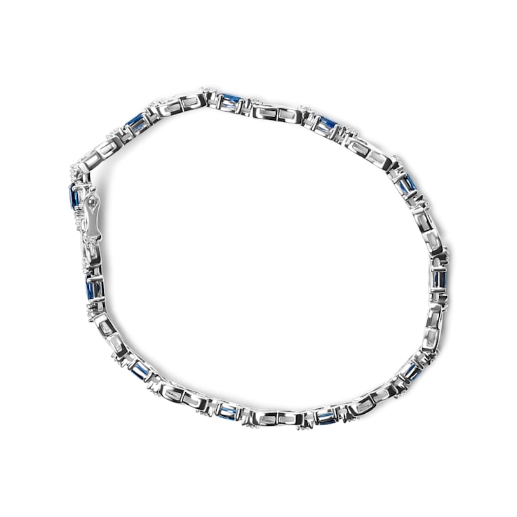 10K White Gold Oval Sapphire Gemstone and 1/10ctw Diamond Prong Set
"X" Link Bracelet - Size 7"