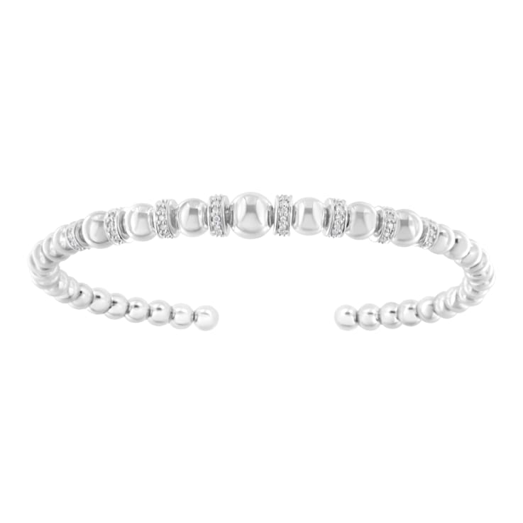 Sterling Silver 1/4 cttw Diamond Ball Bead Bangle Bracelet (I-J, I2-I3)
- 7"