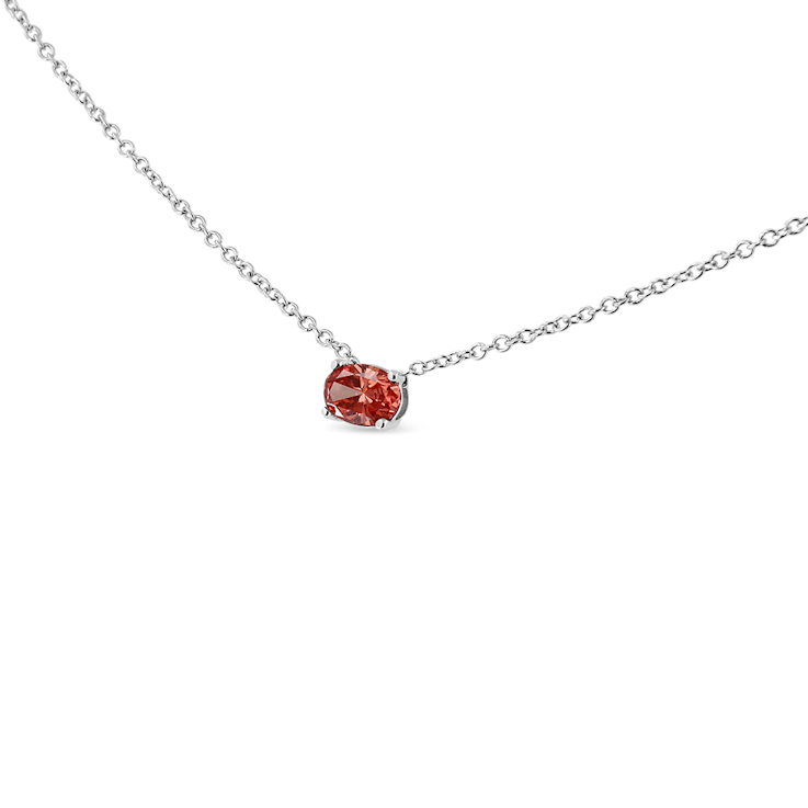 14K White Gold 3/8ctw Lab Grown Pink Oval Solitaire Diamond Necklace
(Pink Color, VS2-SI1 Clarity)