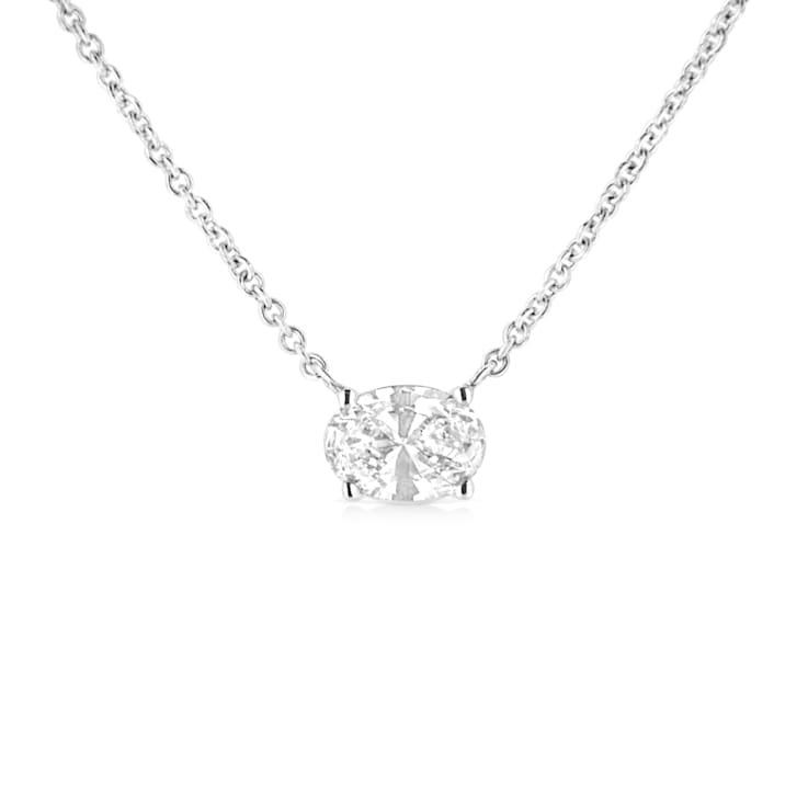 0.50ctw Oval Lab Grown Diamond Solitaire 14K White Gold Pendant with Chain