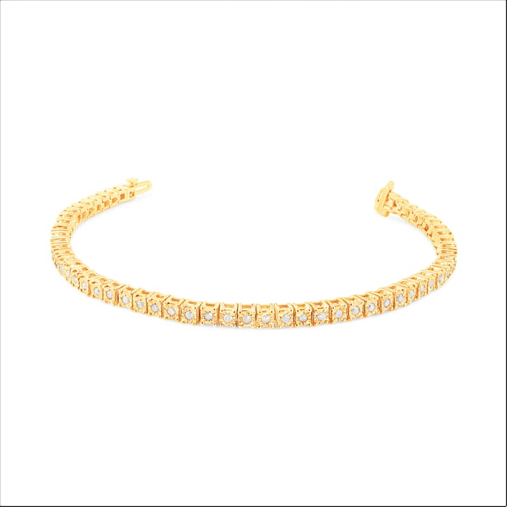 10K Yellow Gold Over Sterling Silver 1.0 Ctw Diamond Square Frame Tennis Bracelet
