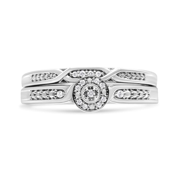 Sterling Silver Diamond Accent Frame Twist Shank Bridal Set Ring and Band