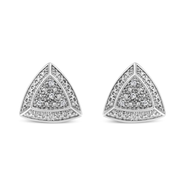 Diamond-Accented Sterling Silver Trillion Shaped 4-Stone Halo Stud Earrings