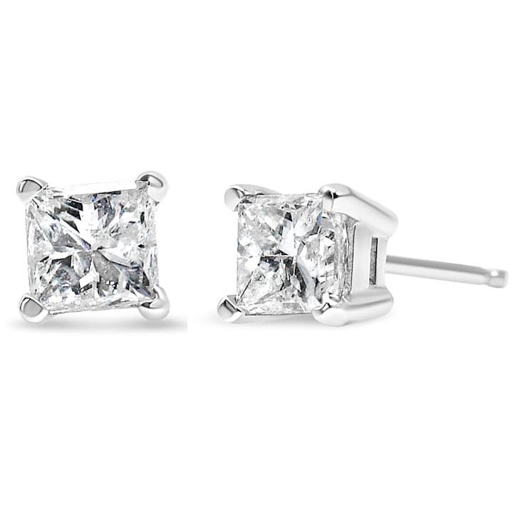 14K White Gold AGS Certified 1/4ctw Princess-Cut Square Diamond
Solitaire Stud Earrings
