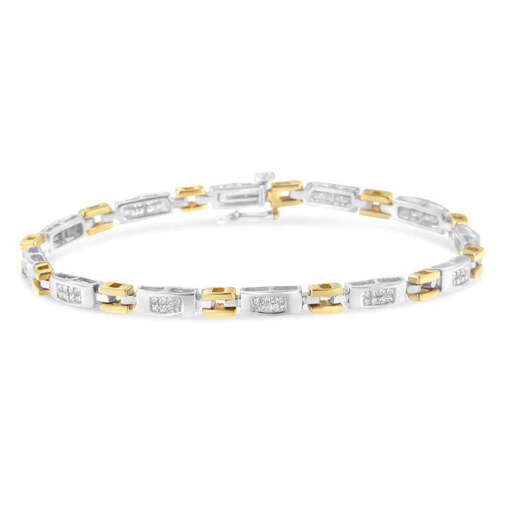 10K Two-Tone Gold 1.0ctw Princess Cut Diamond Geo Link Bracelet