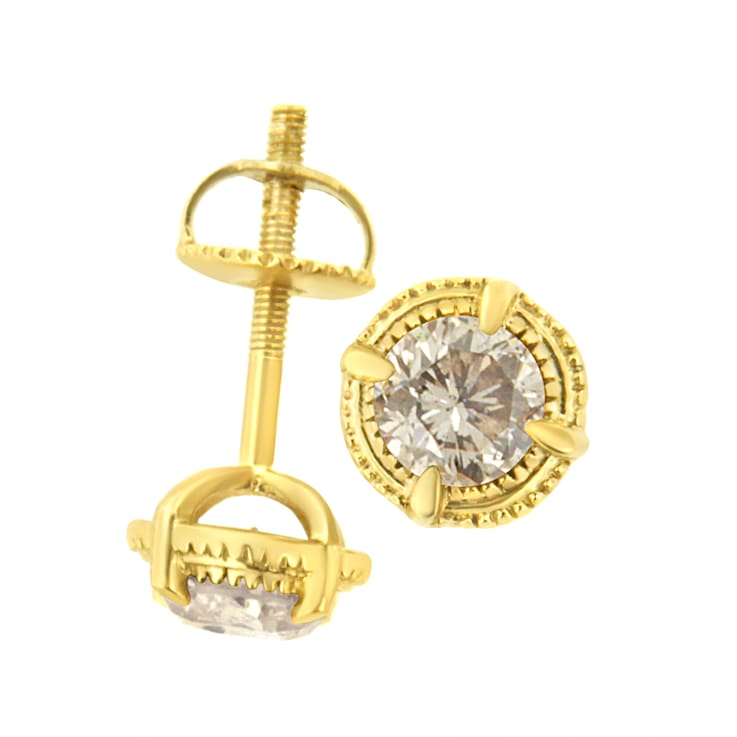 14K Yellow Gold Over Sterling Silver 1/3ctw Round Diamond Solitaire
Milgrain Stud Earrings