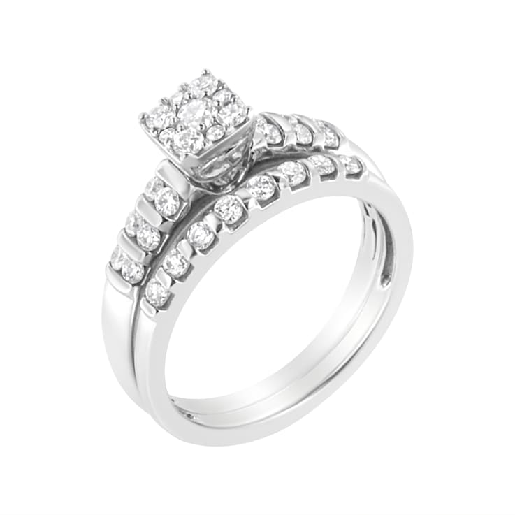 .925 Sterling Silver 3/4 cttw Lab-Grown Diamond Engagement Ring and Band Set