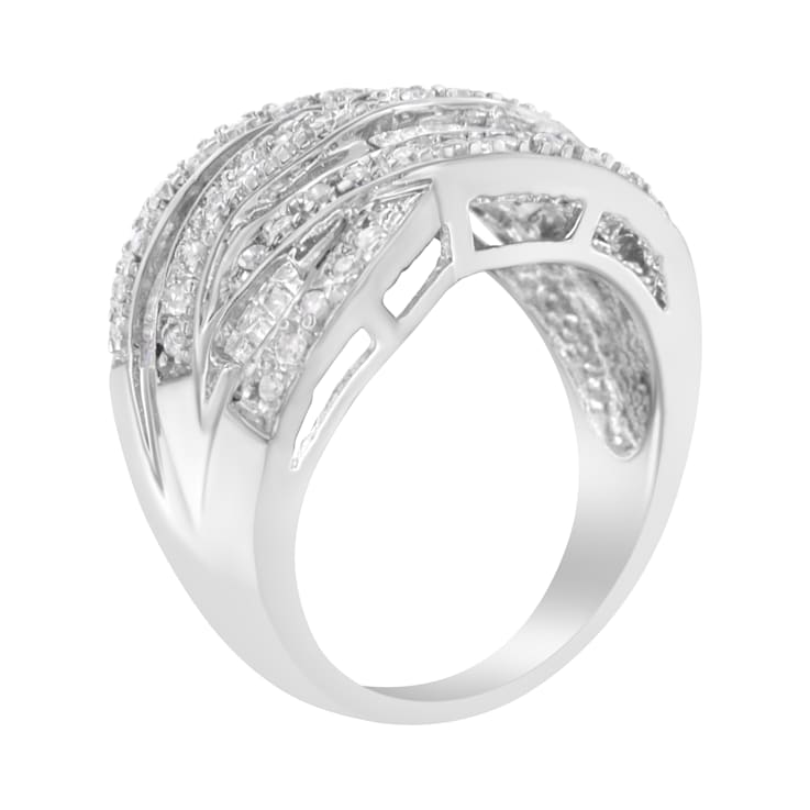 Sterling Silver 1.0ctw Channel Set Mixed Diamond Cross-over Bypass Ring
(I-J Color, I2-I3 Clarity)