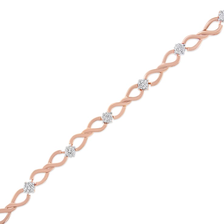 10K Rose Gold .50ctw Diamond Cluster and Infinity Weave Link Bracelet