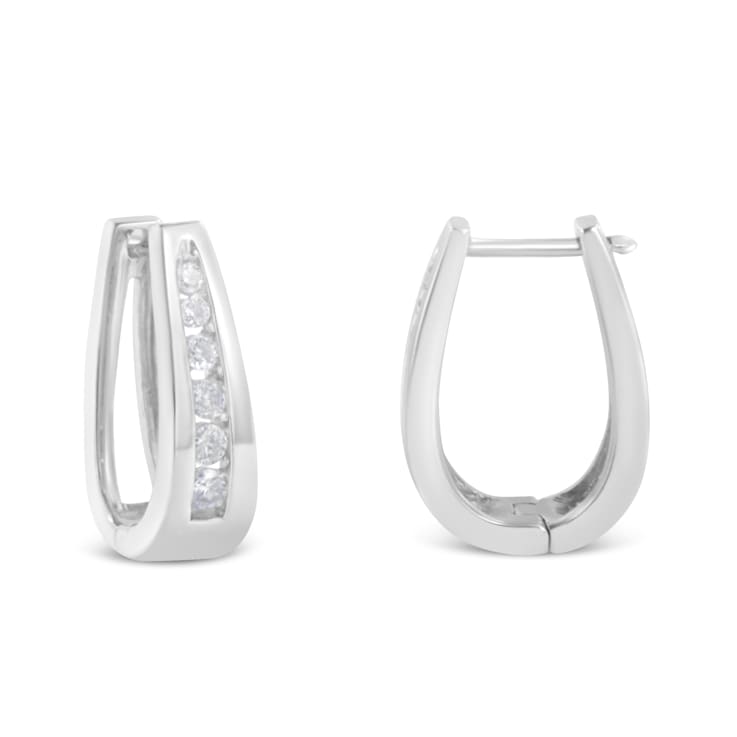 14K White Gold 1/4ctw Channel-Set Brilliant Round-Cut Diamond Hoop Earrings