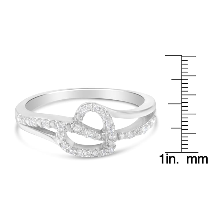 1/8ctw Diamond Accent Open Heart Leaf Curvy Bypass Sterling Silver Band