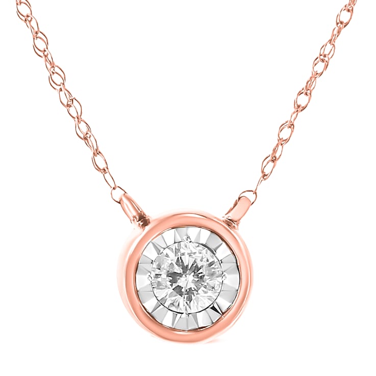10K Rose Gold 1/5ctw Round Diamond Modern Bezel-Set Solitaire Necklace
(J-K Color, I2-I3 Clarity)
