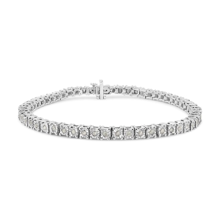 Sterling Silver 1.0 Cttw Diamond Square Frame Tennis Bracelet