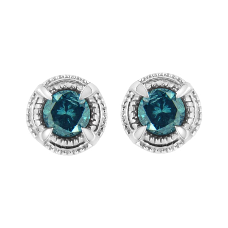 0.50ctw Treated Blue Diamond Solitaire Sterling Silver Stud Earrings