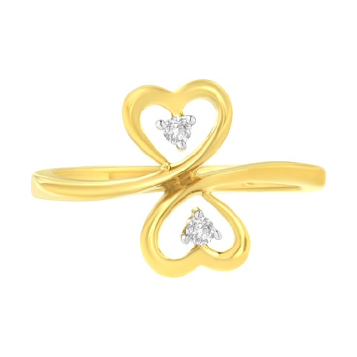 14KT Yellow Gold 1/20 ctw. Dual Heart Diamond Ring (K-L, I1-I2) - Size 7