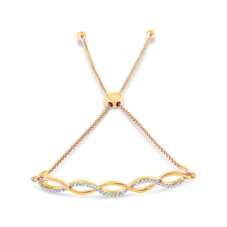 Diamond Infinity 14K Yellow Gold Over Sterling Silver Bolo Bracelet
