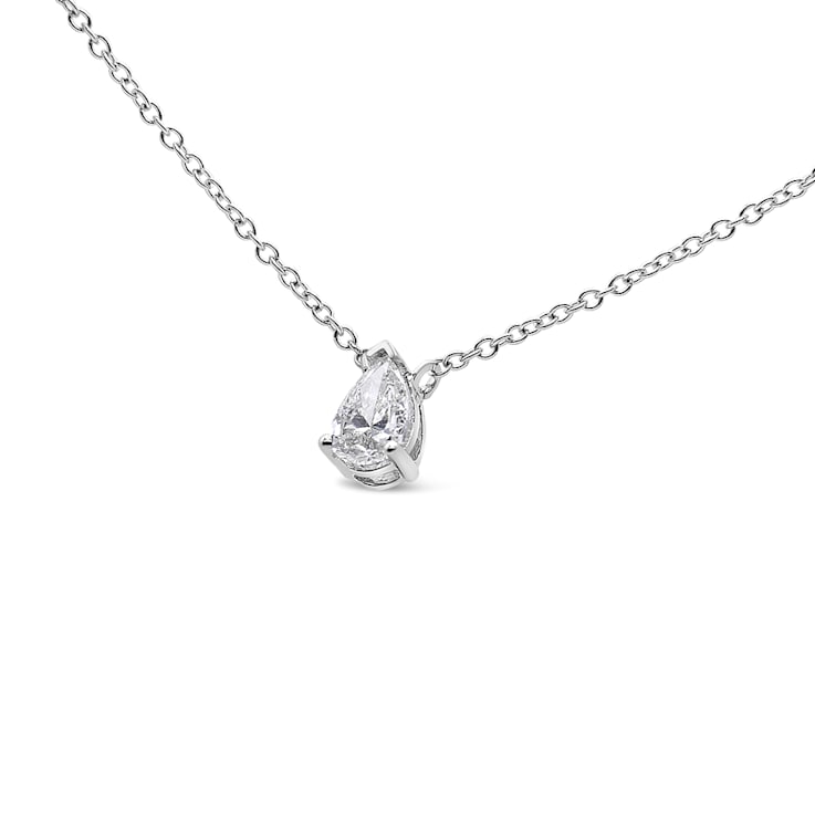 14K White Gold 1/3ctw Pear Shape Solitaire Diamond 18" Necklace
(G-H Color, VS2-SI1 Clarity)