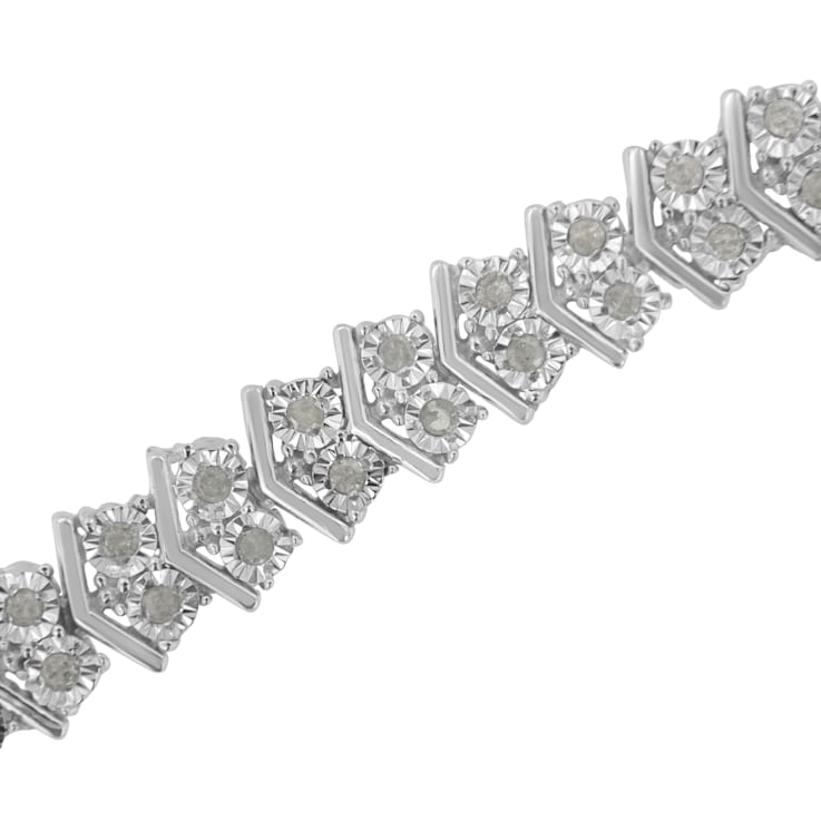 Sterling Silver 1.0ctw Diamond "Arrow" Shape Tennis Link Bracelet