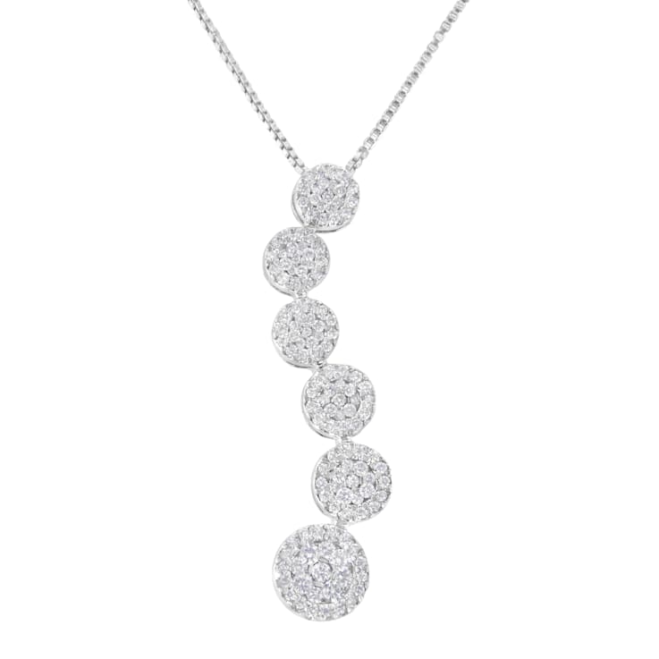 14K White Gold 1.0ctw Diamond Cluster Journey Pendant With Chain (H-I, I1-I2)
