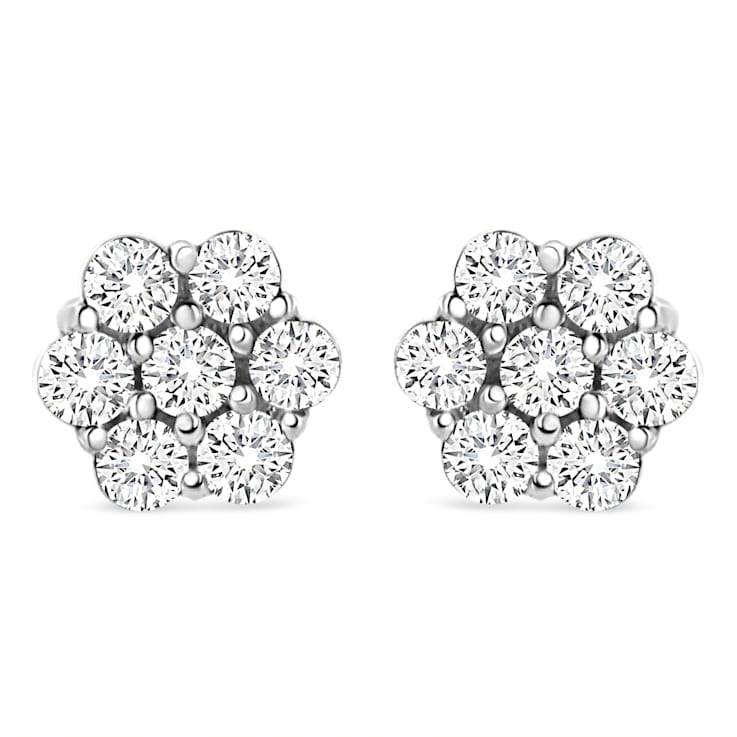 14K White Gold 1/2ctw Round-Cut Diamond Floral Stud Earrings