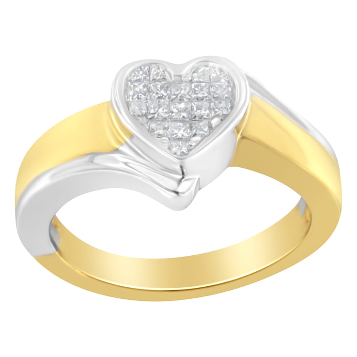 14K Two-Toned Gold Princess-Cut Diamond Heart Promise Ring (1/4 Cttw,
H-I Color, I1-I2 Clarity)