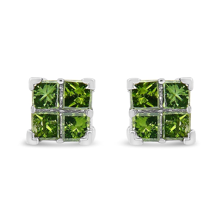 .925 Sterling Silver 3/8 Cttw Treated Green Princess-cut Diamond 4 Stone
Composite Quad Stud Earring