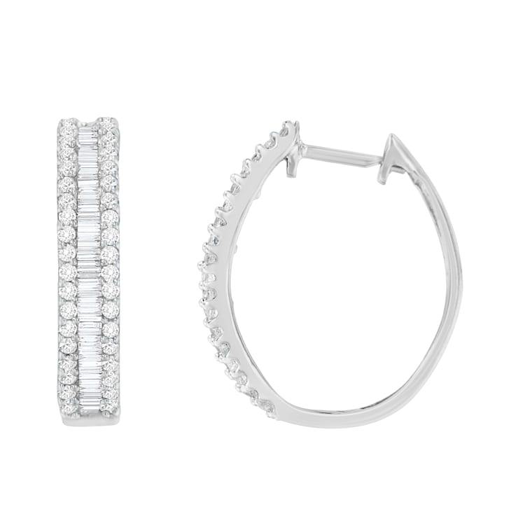 10K White Gold Diamond Hoop Earrings 3/4ctw