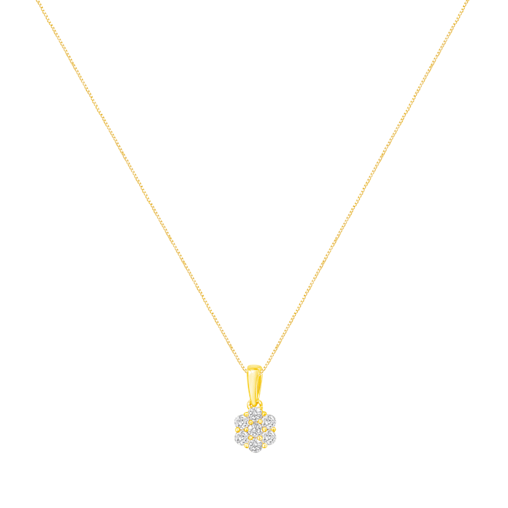 0.50ctw Round Diamond Cluster 14K Yellow Gold Flower Pendant with Chain