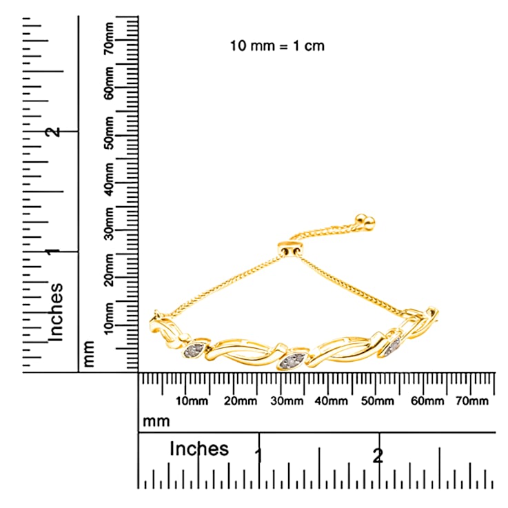 14K Yellow Gold Over Sterling Silver Diamond Accent Alternating Bolo
Bracelet- 6" to 9" Adjustable