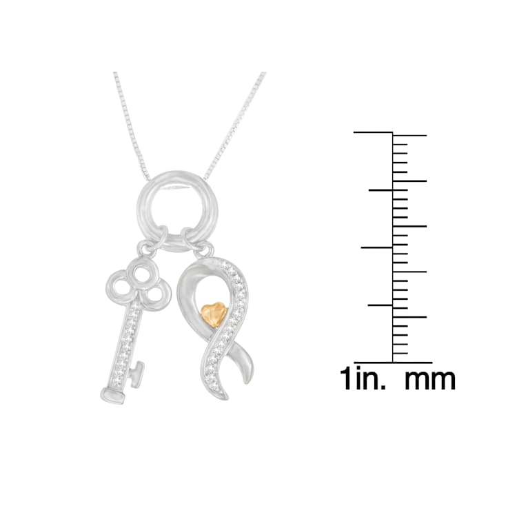 10K Gold Over Sterling Silver Two-Tone 1/6ctw Diamond Symbol Key Pendant w\chain