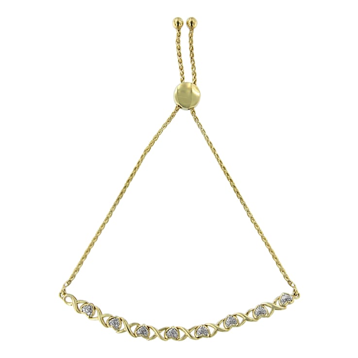 10K Yellow Gold Over Sterling Silver .10ctw Diamond Heart and X-Link
6”-9” Adjustable Bolo Bracelet