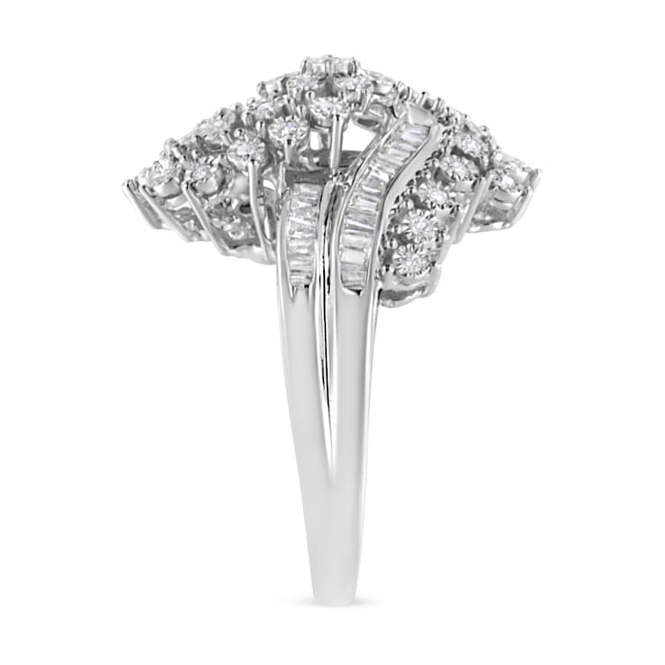 10K White Gold 1/2ctw Mixed Cut "S" Shaped Bypass Cocktail
Ring (I-J Color, I1-I2 Clarity)