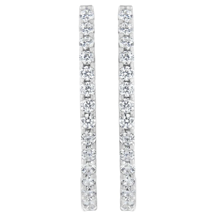14K White Gold 2.0ctw Round Brilliant Cut Diamond Oblong Hinged
Leverback Hoop Earrings