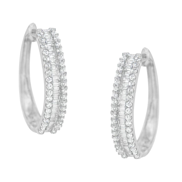 10K White Gold Diamond Hoop Earrings 3/4ctw