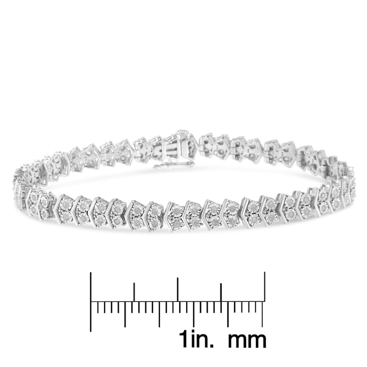Sterling Silver 1.0ctw Chevron 2 Stone Arrow Link Tennis Bracelet