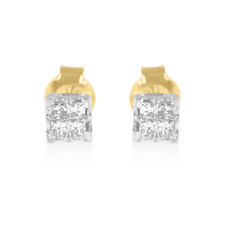 10k Yellow Gold Princess Diamond Quad Stud Earrings 1/4ctw