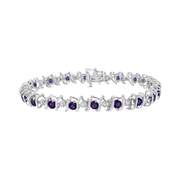 3.5 mm Lab Created Purple Amethyst and 1/6 ctw Diamond Rhodium Over
Sterling Silver Tennis Bracelet
