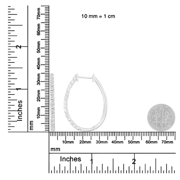 14K White Gold 2.0ctw Round Brilliant Cut Diamond Oblong Hinged
Leverback Hoop Earrings