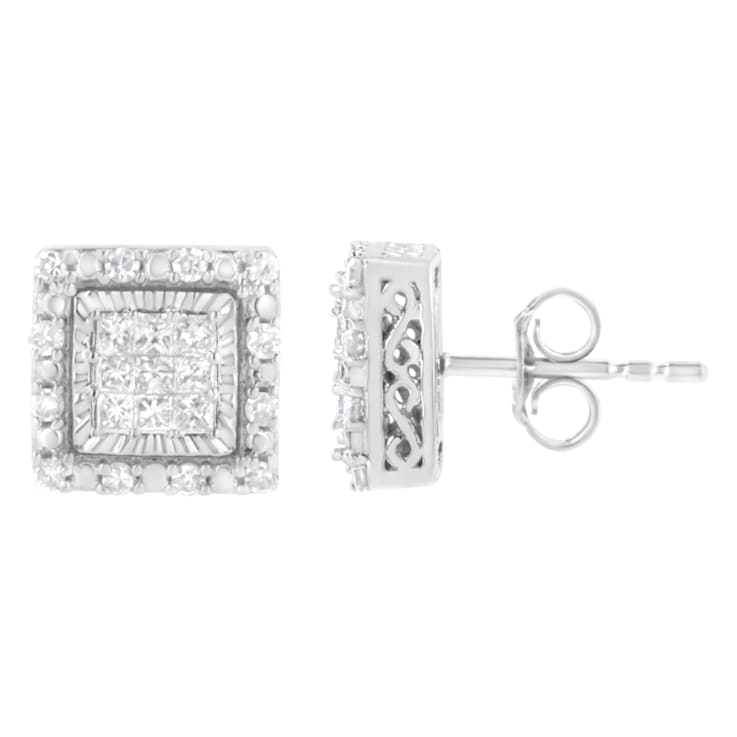 10K White Gold 1/2ctw Invisible Set Princess-Cut Diamond Square Stud Earring