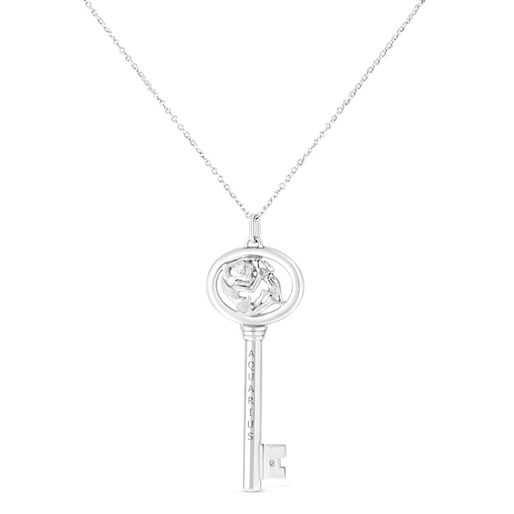 .925 Sterling Silver Diamond Accent Zodiac Key Pendant Necklace
