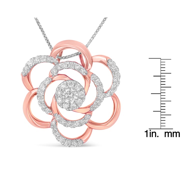 10K Rose Gold Over Sterling Silver Flower Pendant w\chain with 1/2ctw
Round Diamond (H-I, I1-I2)