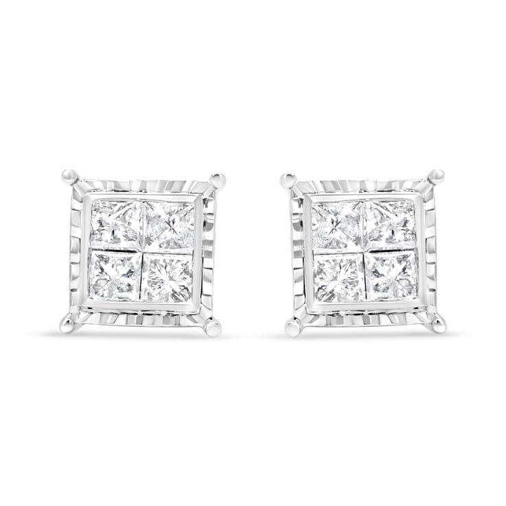 14K White Gold 1 1/2 Cttw Invisible Set Princess-Cut Diamond
Contemporary Wavy Quad Stud Earrings