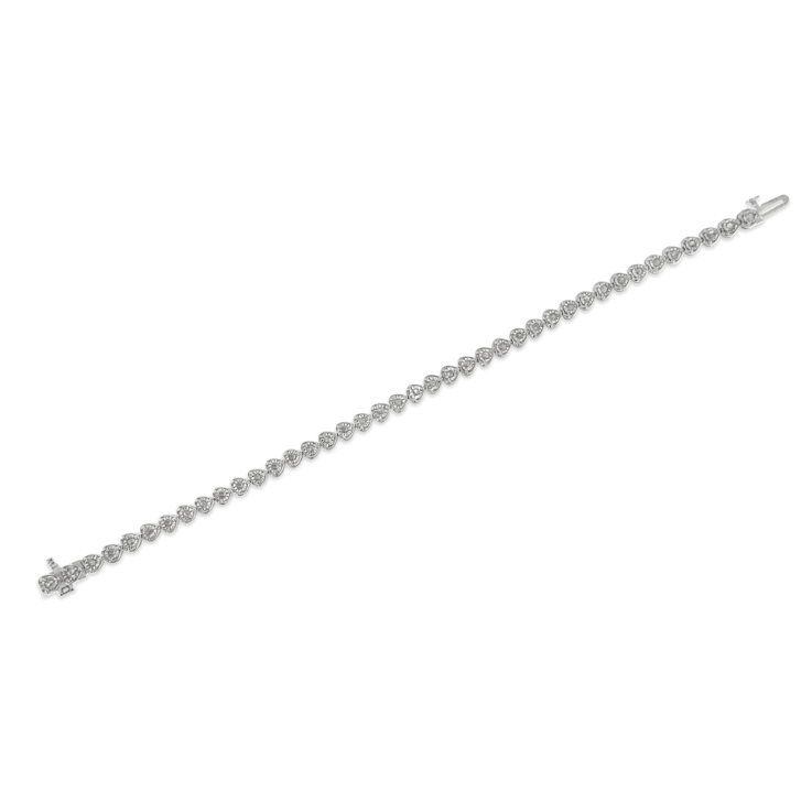 Rhodium Over Sterling Silver 1.0 Ctw Diamond Heart Tennis Bracelet